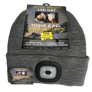 Ultra Bright LED Beanie Cap 3 Brightness Levels Unisex Grey One Size
